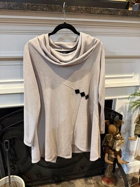 Ali Miles Cream Cowl Neck Sweater with Black Button Accents